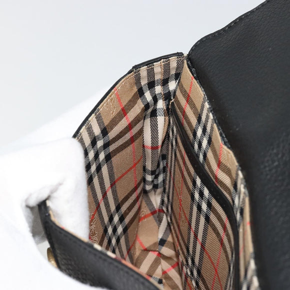 Burberrys Shoulder Bag Leather Black Gold Auth 176661