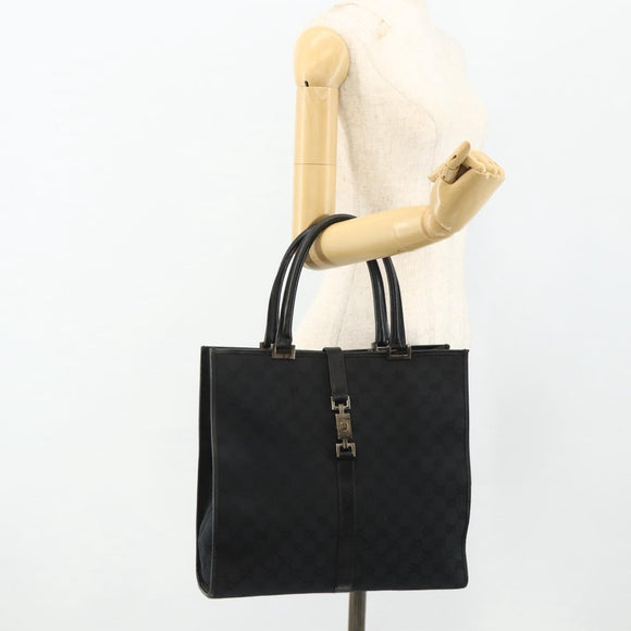 GUCCI GG Canvas Jackie Tote Bag Black Silver 002 1064 3444 Auth 176667