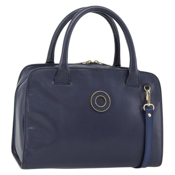 CELINE Hand Bag Leather 2way Navy Gold Auth 176670