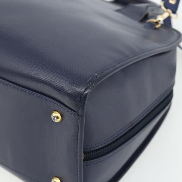 CELINE Hand Bag Leather 2way Navy Gold Auth 176670