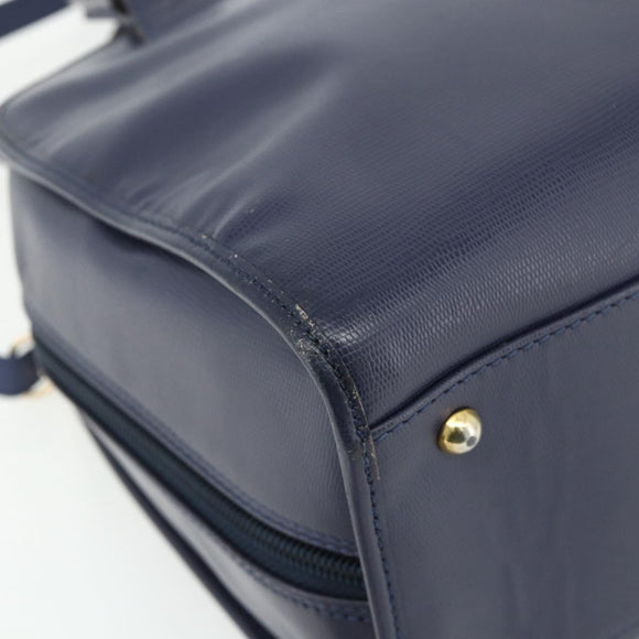 CELINE Hand Bag Leather 2way Navy Gold Auth 176670