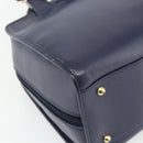 CELINE Hand Bag Leather 2way Navy Gold Auth 176670-15