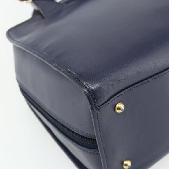 CELINE Hand Bag Leather 2way Navy Gold Auth 176670