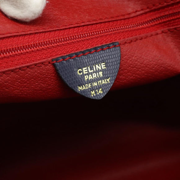 CELINE Hand Bag Leather 2way Navy Gold Auth 176670