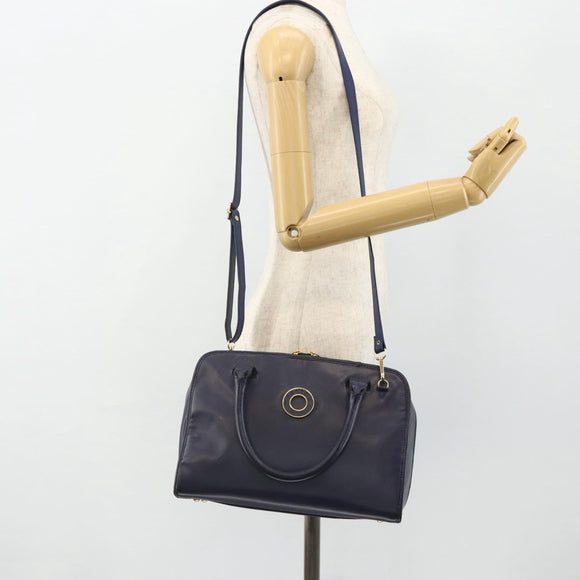 CELINE Hand Bag Leather 2way Navy Gold Auth 176670