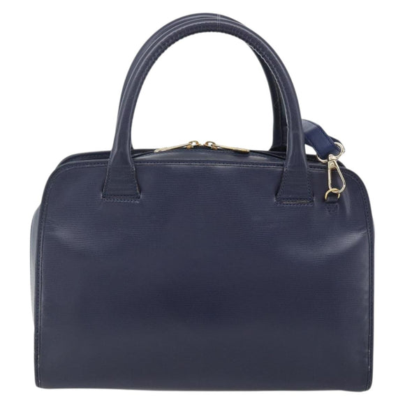 CELINE Hand Bag Leather 2way Navy Gold Auth 176670