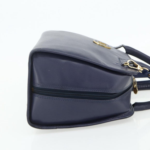 CELINE Hand Bag Leather 2way Navy Gold Auth 176670