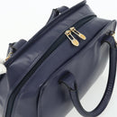 CELINE Hand Bag Leather 2way Navy Gold Auth 176670-6