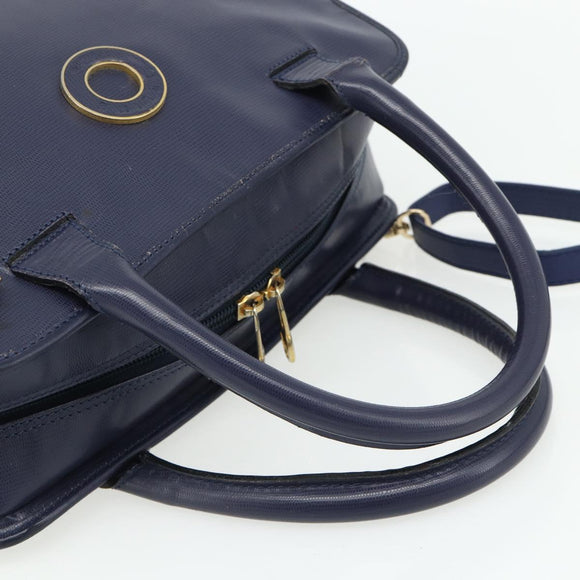 CELINE Hand Bag Leather 2way Navy Gold Auth 176670