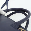 CELINE Hand Bag Leather 2way Navy Gold Auth 176670-8