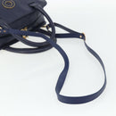 CELINE Hand Bag Leather 2way Navy Gold Auth 176670-9