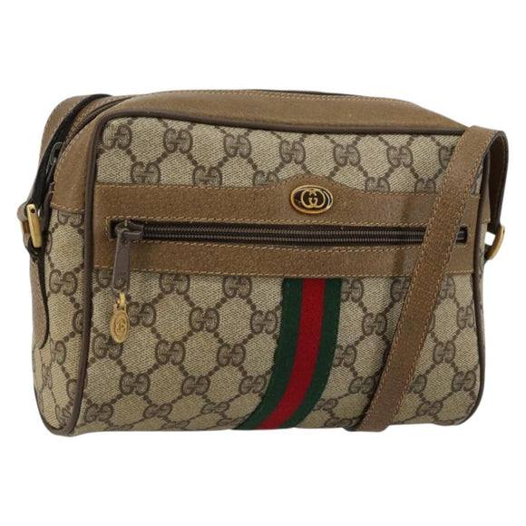 GUCCI GG Supreme Web Sherry Line Bag PVC Beige Red 56 02 004 Auth 176671