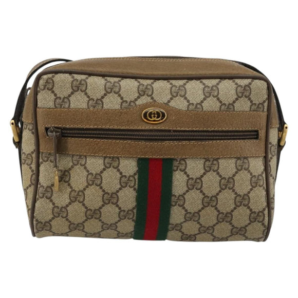 GUCCI GG Supreme Web Sherry Line Bag PVC Beige Red 56 02 004 Auth 176671