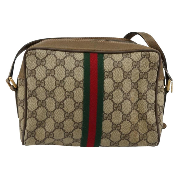 GUCCI GG Supreme Web Sherry Line Bag PVC Beige Red 56 02 004 Auth 176671