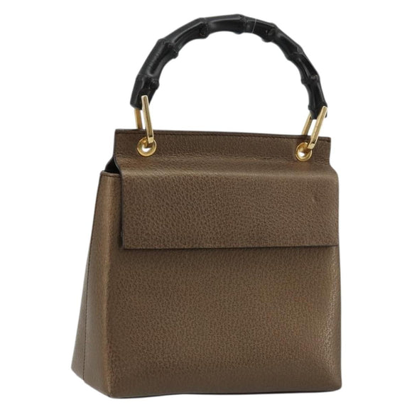 GUCCI Bamboo Hand Bag Leather Brown Gold 000 1014 1888 0 Auth 176672A