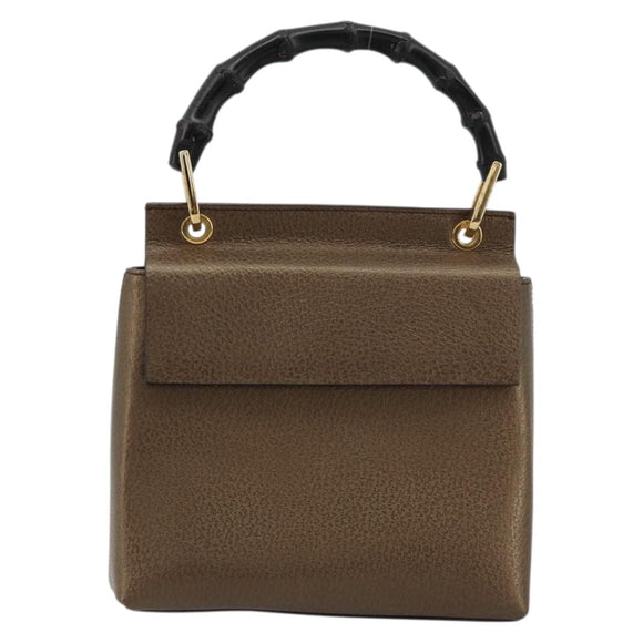 GUCCI Bamboo Hand Bag Leather Brown Gold 000 1014 1888 0 Auth 176672A