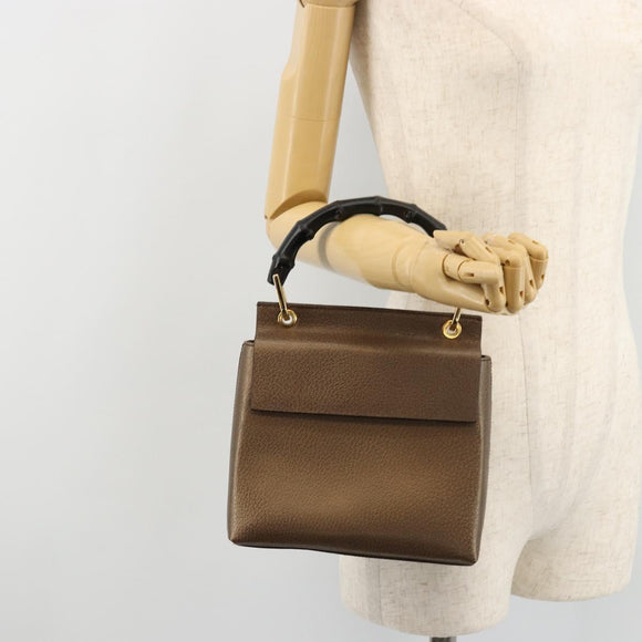 GUCCI Bamboo Hand Bag Leather Brown Gold 000 1014 1888 0 Auth 176672A