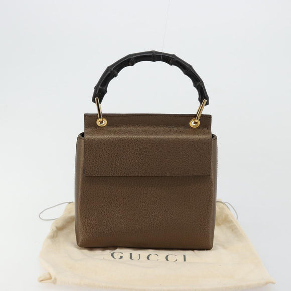 GUCCI Bamboo Hand Bag Leather Brown Gold 000 1014 1888 0 Auth 176672A