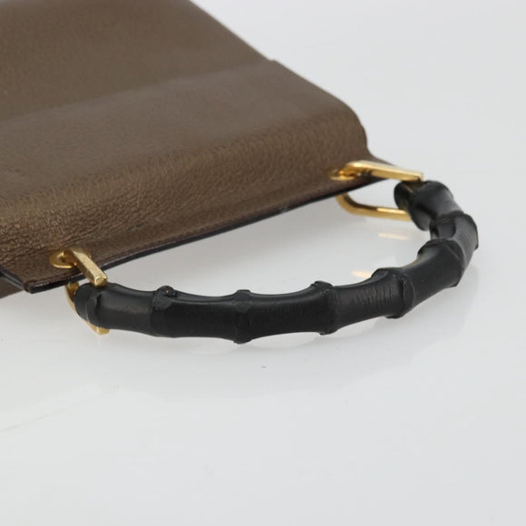 GUCCI Bamboo Hand Bag Leather Brown Gold 000 1014 1888 0 Auth 176672A