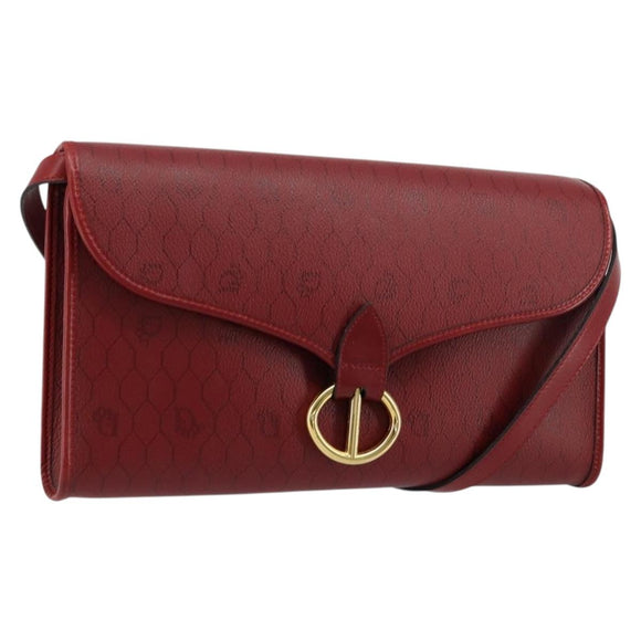 Christian Dior Honeycomb Canvas Shoulder Bag PVC Red Gold Auth 176675