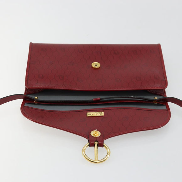 Christian Dior Honeycomb Canvas Shoulder Bag PVC Red Gold Auth 176675