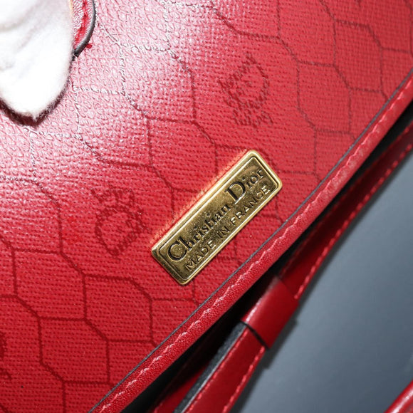 Christian Dior Honeycomb Canvas Shoulder Bag PVC Red Gold Auth 176675