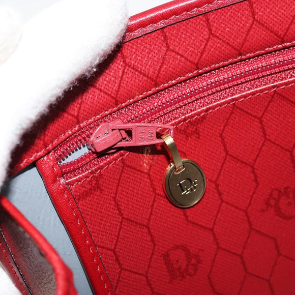 Christian Dior Honeycomb Canvas Shoulder Bag PVC Red Gold Auth 176675