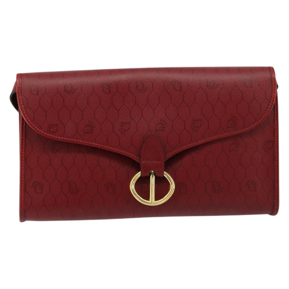 Christian Dior Honigwaben-Canvas Umhängetasche PVC Rot Gold Auth 176675