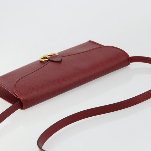 Christian Dior Honeycomb Canvas Shoulder Bag PVC Red Gold Auth 176675