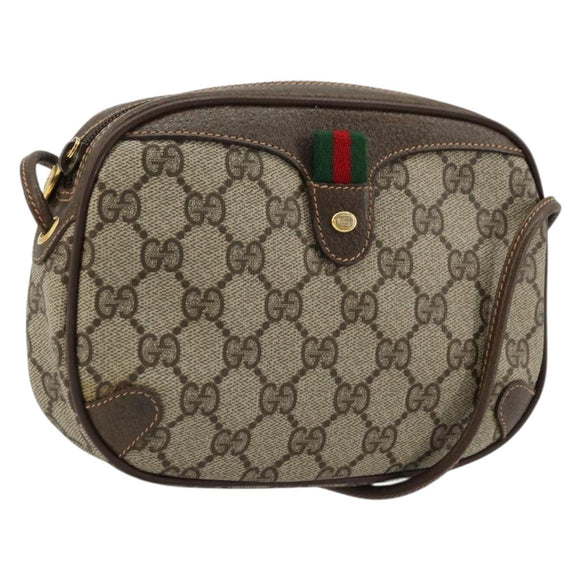 GUCCI GG Supreme Web Sherry Line Bag PVC Beige Red 89 02 055 Auth 176678