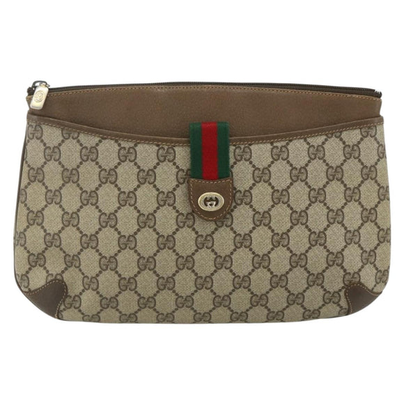 GUCCI GG Supreme Web Sherry Line Bag PVC Beige Red 904 02 026 Auth 176680