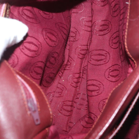 CARTIER Must Line Shoulder Bag Leather Bordeaux Gold Auth 176685