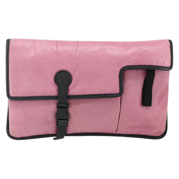 Miu Miu Shoulder Bag Leather Pink Silver Auth 176688A