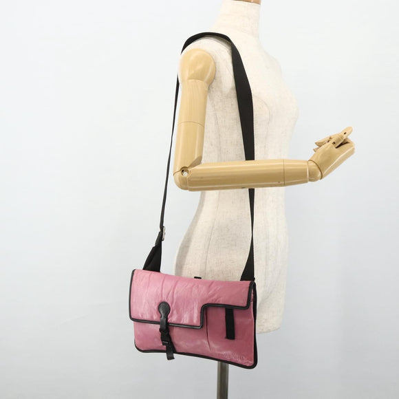 Miu Miu Shoulder Bag Leather Pink Silver Auth 176688A