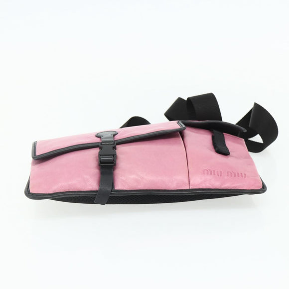 Miu Miu Shoulder Bag Leather Pink Silver Auth 176688A