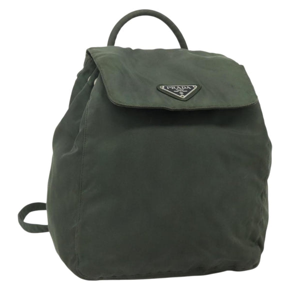 PRADA Backpack Nylon Silver Khaki Auth 176690