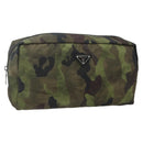 PRADA Pouch Nylon Silver Khaki Auth 176692A-1