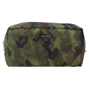PRADA Pouch Nylon Silver Khaki Auth 176692A-13