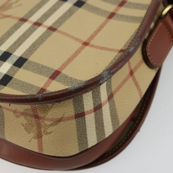 Burberrys Nova Check Shoulder Bag PVC Leather Beige Gold Auth 176693