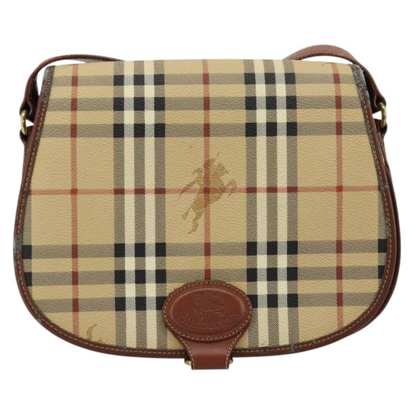 Burberrys Nova Check Shoulder Bag PVC Leather Beige Gold Auth 176693