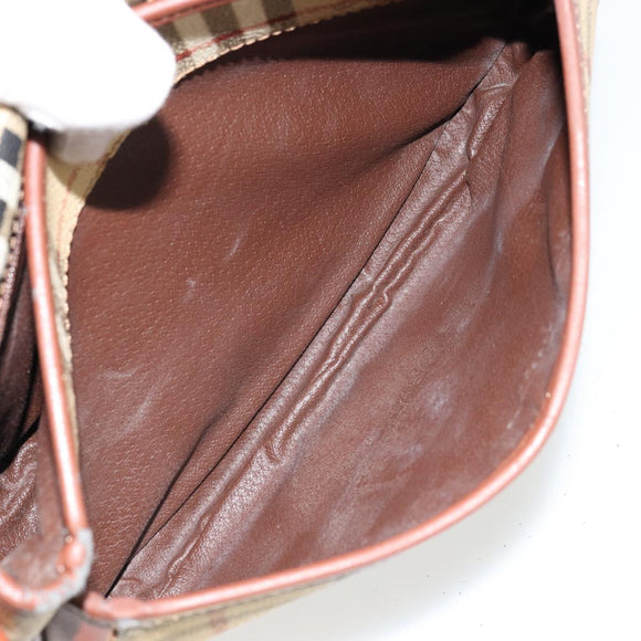 Burberrys Nova Check Shoulder Bag PVC Leather Beige Gold Auth 176693