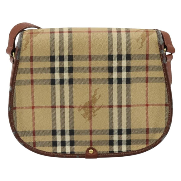 Burberrys Nova Check Shoulder Bag PVC Leather Beige Gold Auth 176693