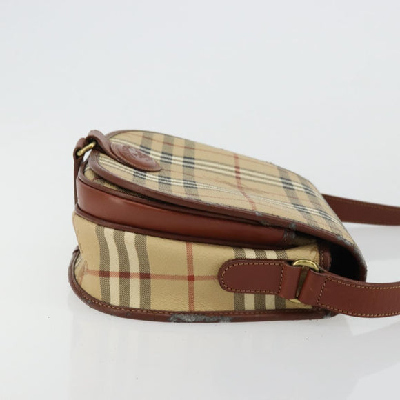 Burberrys Nova Check Shoulder Bag PVC Leather Beige Gold Auth 176693