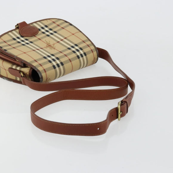 Burberrys Nova Check Shoulder Bag PVC Leather Beige Gold Auth 176693