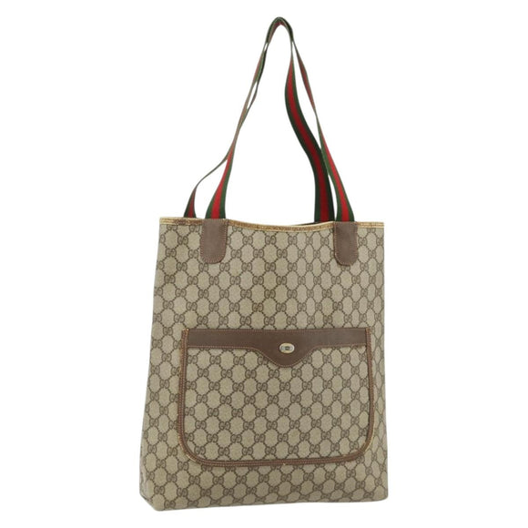 GUCCI GG Supreme Web Sherry Line Tote Bag PVC Beige Red 39 02 003 Auth 176694