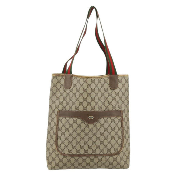 GUCCI GG Supreme Web Sherry Line Tote Bag PVC Beige Red 39 02 003 Auth 176694