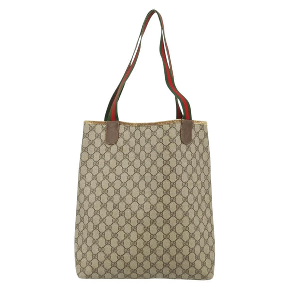 GUCCI GG Supreme Web Sherry Line Tote Bag PVC Beige Red 39 02 003 Auth 176694