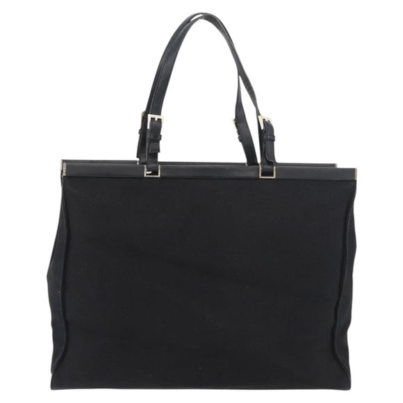 PRADA Tote Bag Canvas Black Gold Auth 176696