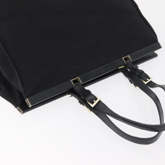 PRADA Tote Bag Canvas Black Gold Auth 176696