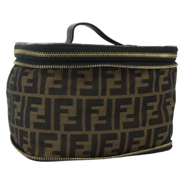 FENDI Zucca Canvas Vanity Hand Bag Brown Black Auth 176697